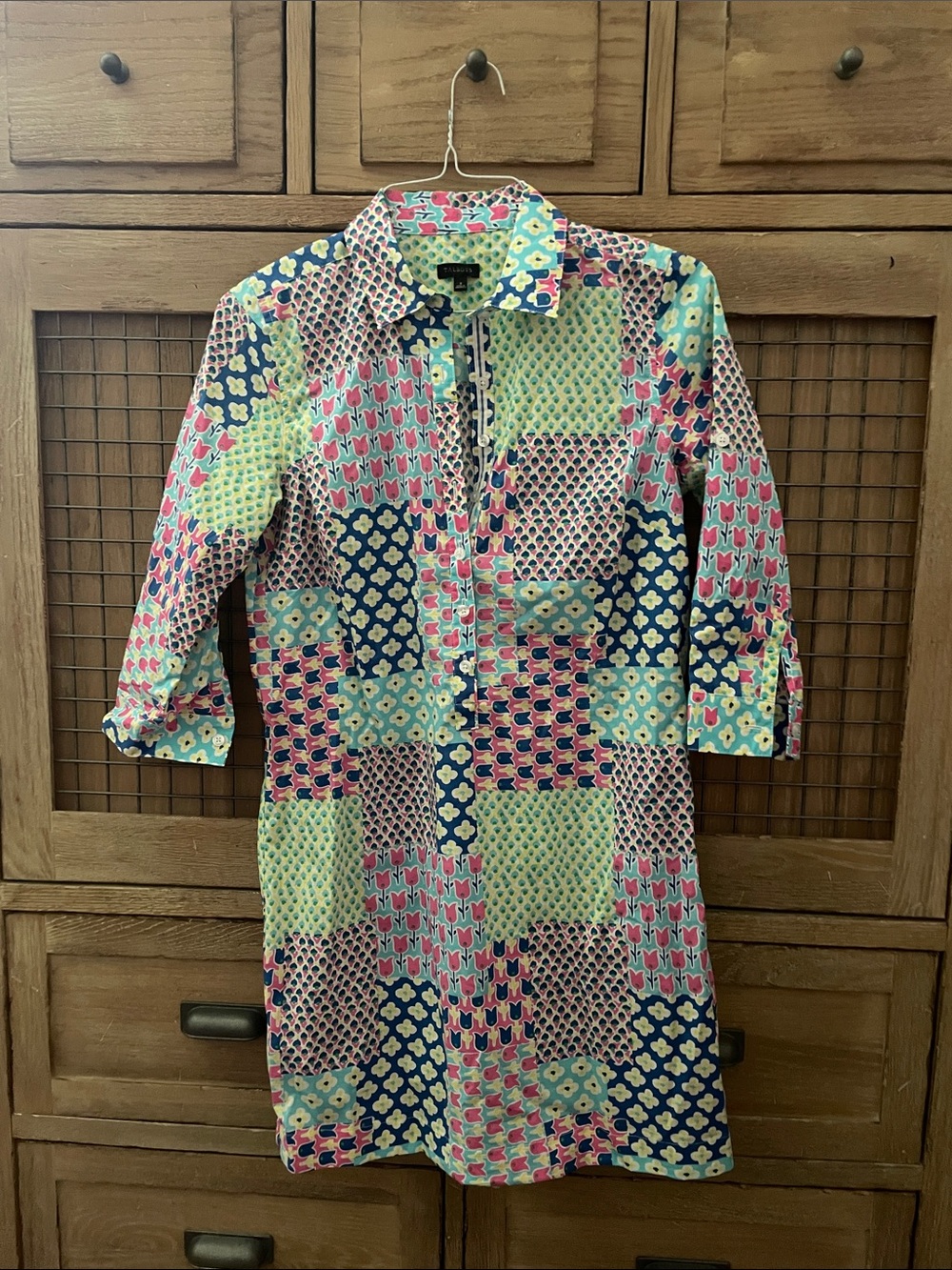 Talbots Patchwork Print Shirt Dress - Pink, Navy, Mint